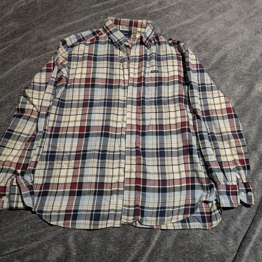 Men's Plaid Button-Up Shirt in Navy, Cream & Burgundy